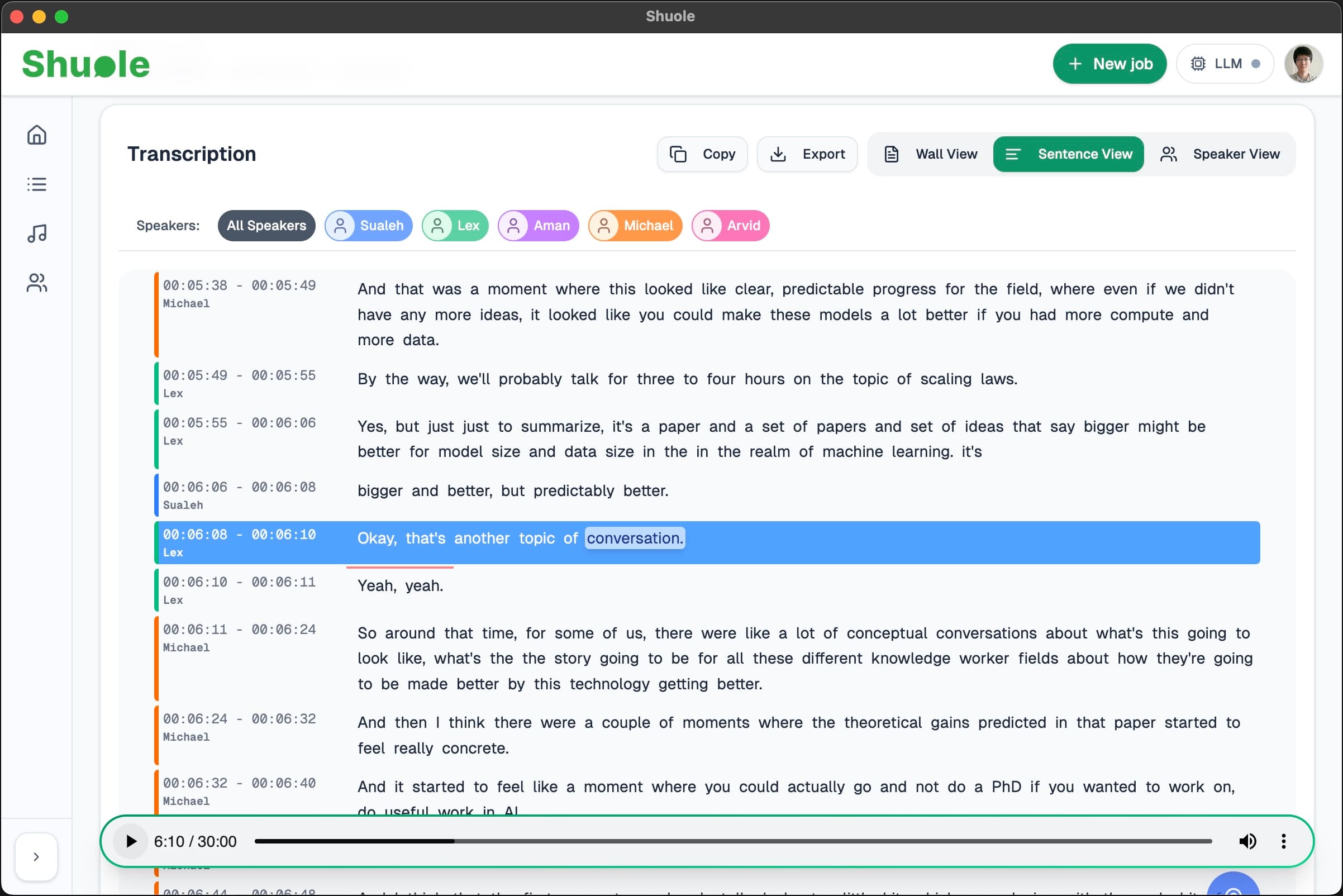 Click any word to seek to that position