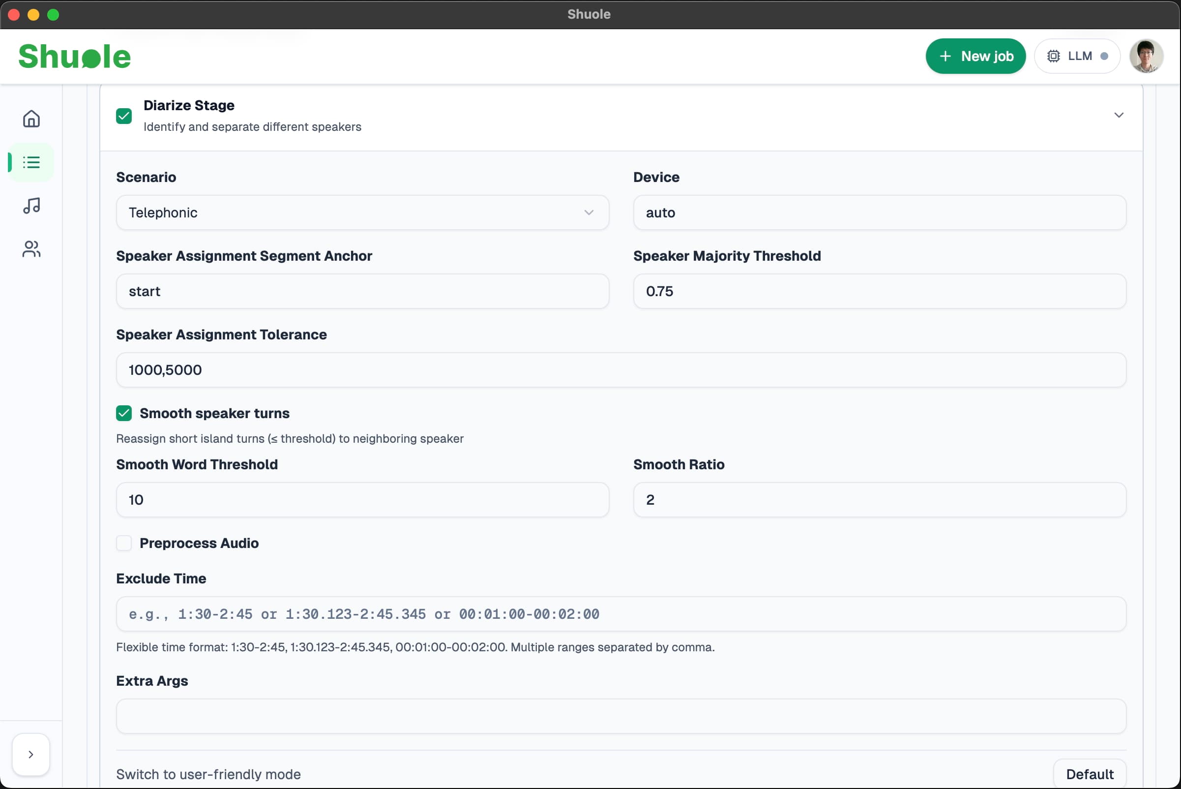 Diarization configuration options