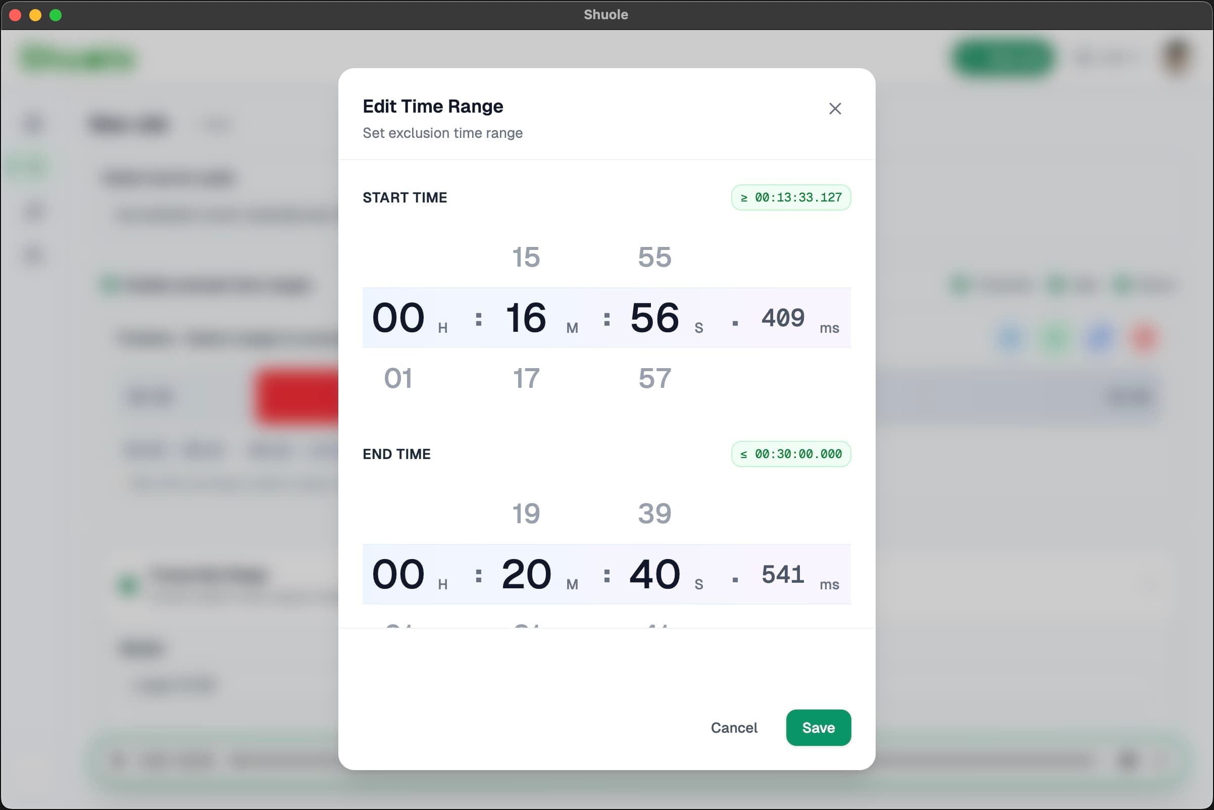 Precision time picker modal